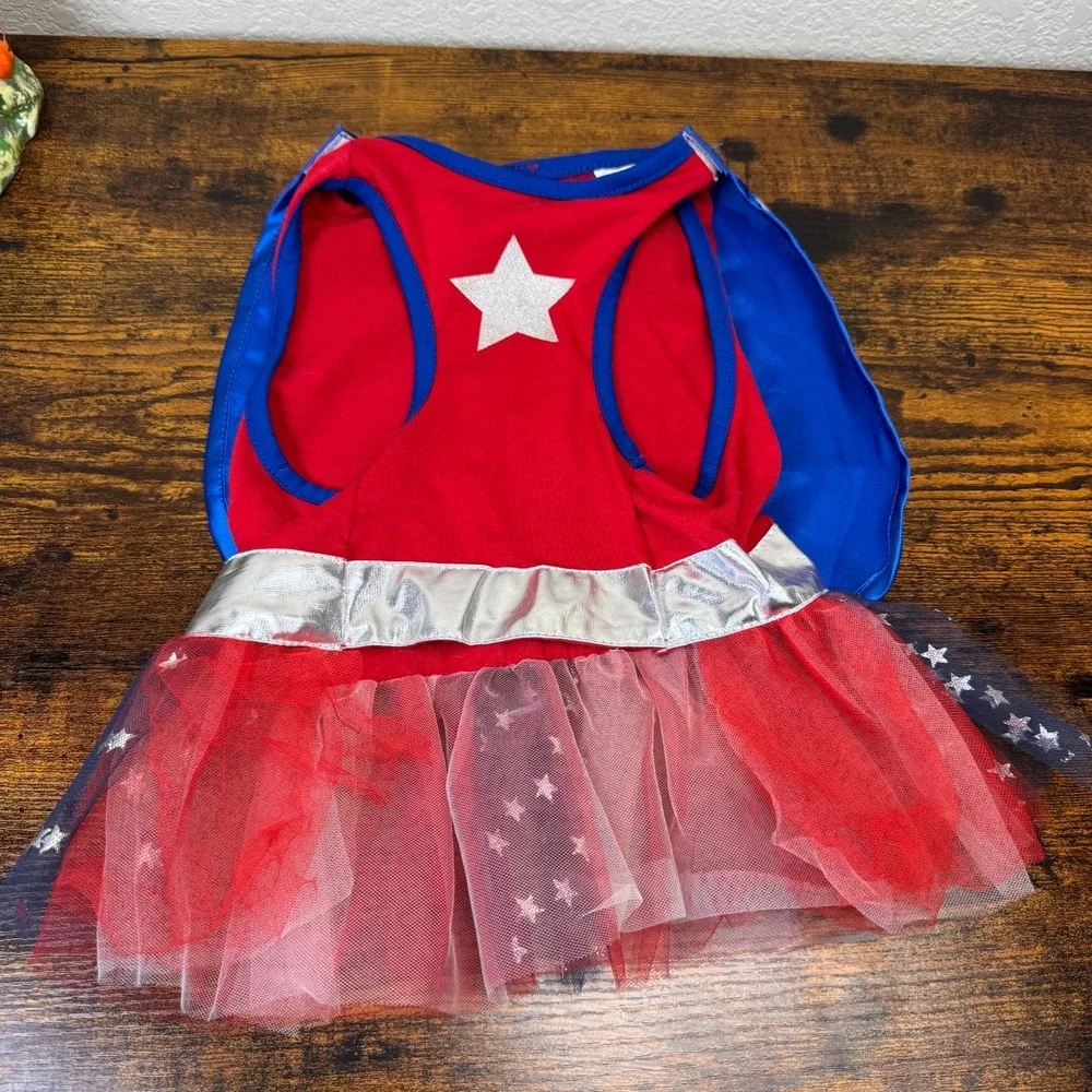 Bootique Superhero Girl Dog Costume Size Medium Tutu Cape Stars Halloween